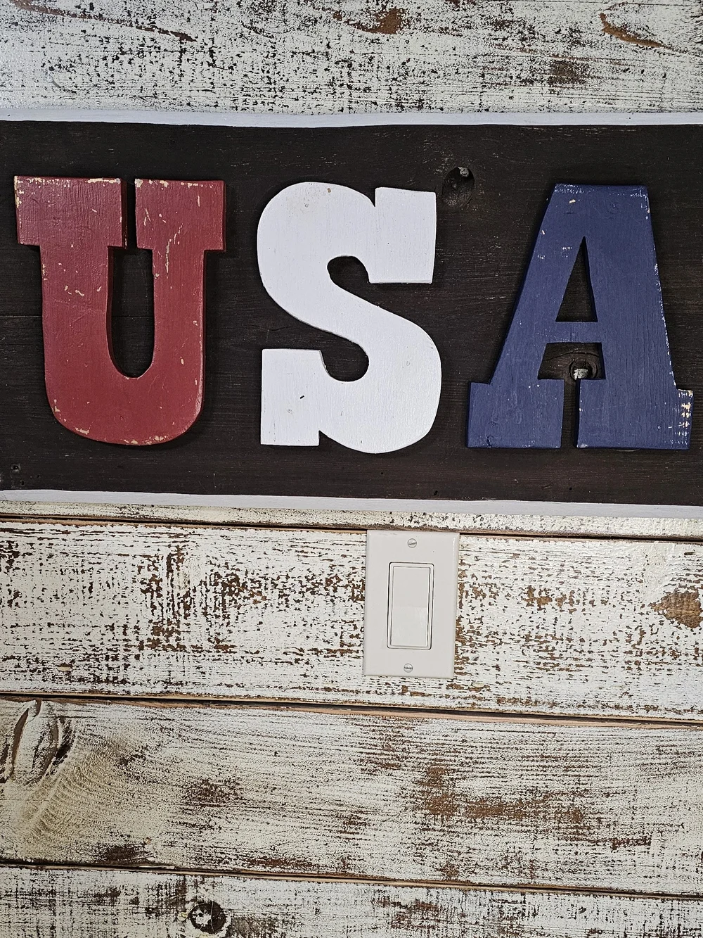 USA Wooden Wall Decor - Red White Blue Patriotic Letters